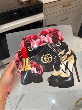 10 inch DTF TRANSFERS Designer-Inspired Black Platform Heels with Gold  @@@@@
